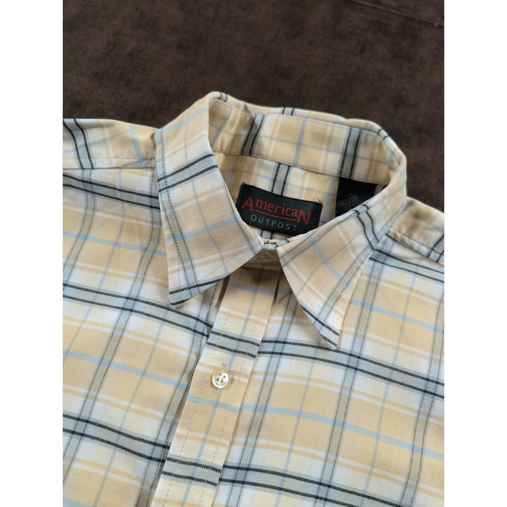 American Outpost Mens Medium Yellow Blue Plaid Cotton Button Down‎ Shirt L/S